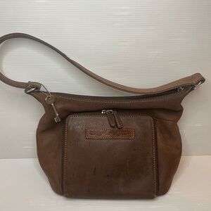 VTG Brown Leather Fossil Shoulder Bag Medium Key Charm